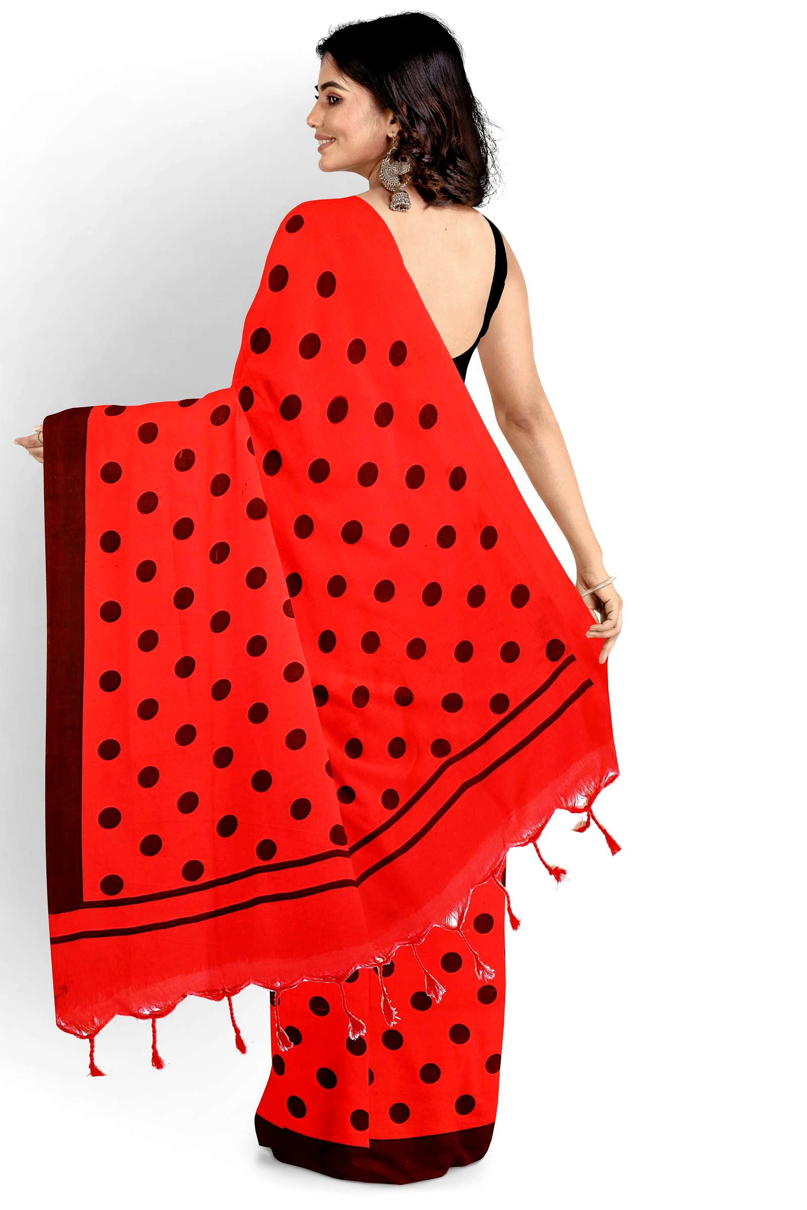 Red Pure Cotton Tip Hand Loom Saree (1302)